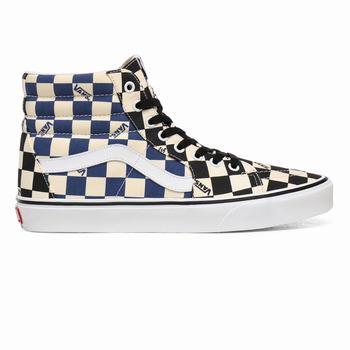 Vans Big Check Sk8-Hi - Miesten Korkeavartiset tennarit - Mustat/Laivastonsininen